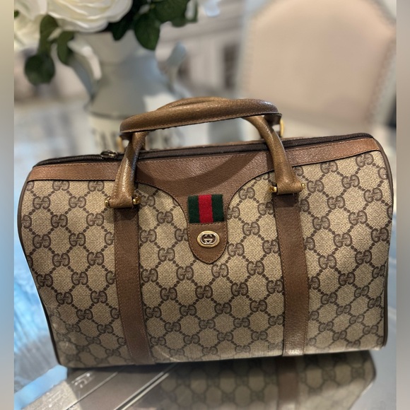 Authentic Gucci Boston Satchel Bag Brown Monogram Coated Canvas - Picture 2 of 16